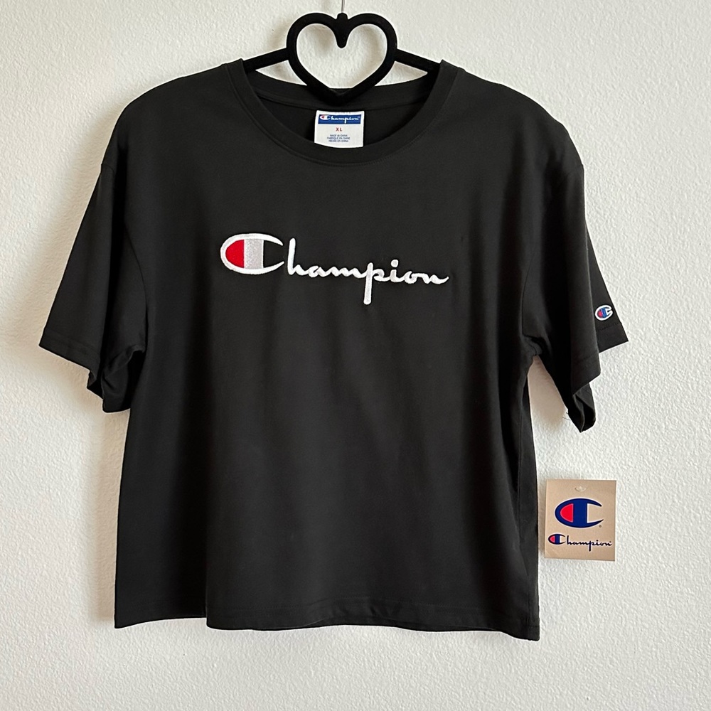 Champion Black Boxy Cropped Short Sleeve Tee Size XL